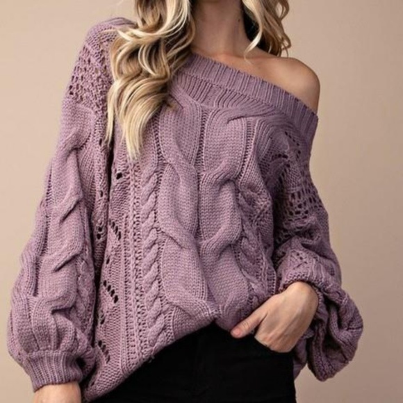 Parker Chunky Cable Knit Sweater (Ash Plum) - Picture 2 of 8